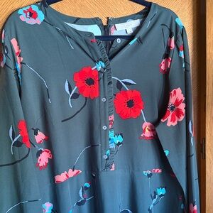 LOFT Dark Gray Floral Blouse